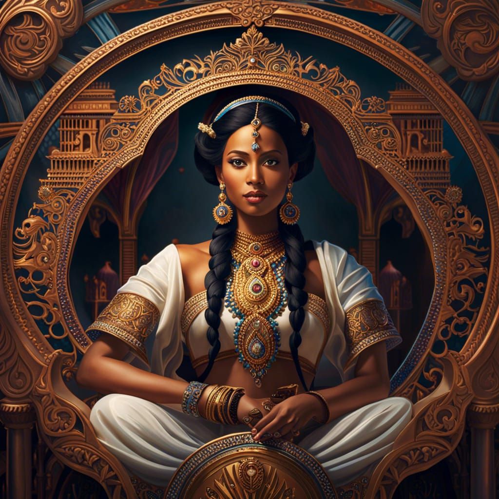 Indian Woman with Sitar: Dreamlike Celestial Art