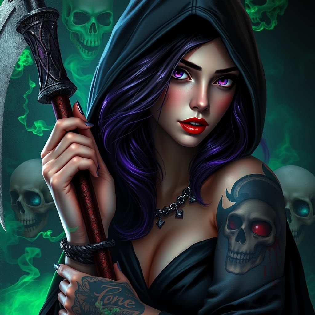 Gothic Woman with Scythe in Fantasy Art Style