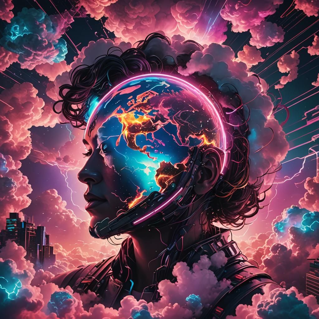 Earth with Neon Lights in Synthwave Style