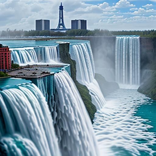 Niagara Falls Built of Light Blue Lego