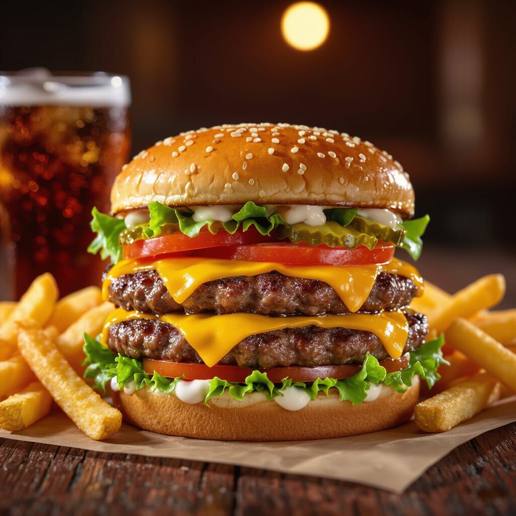Giant Gourmet Cheeseburger with Crispy Fries