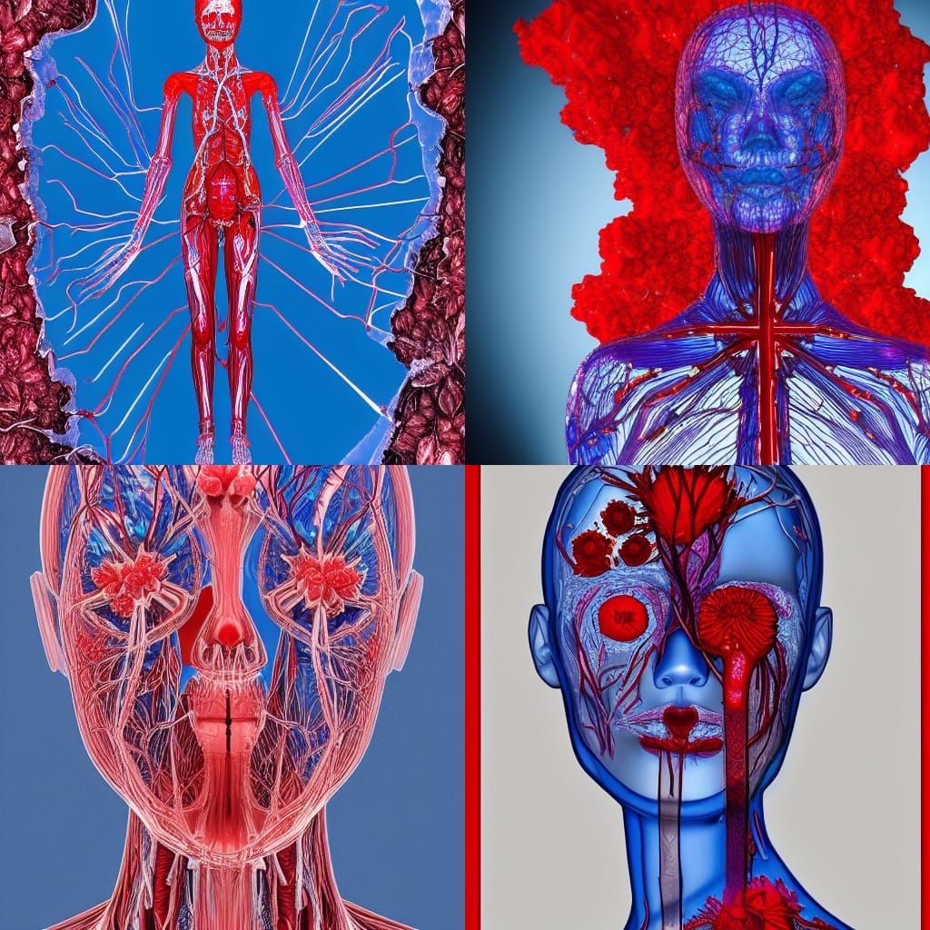 Crystal Woman Anatomy with Flowers and Blood
