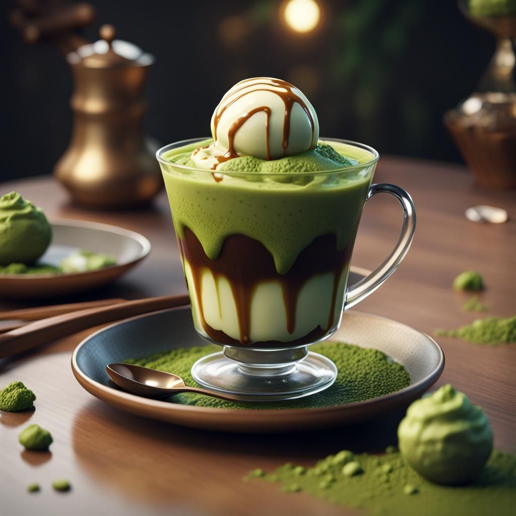 Detailed Matcha Affogato Fantasy Concept Art