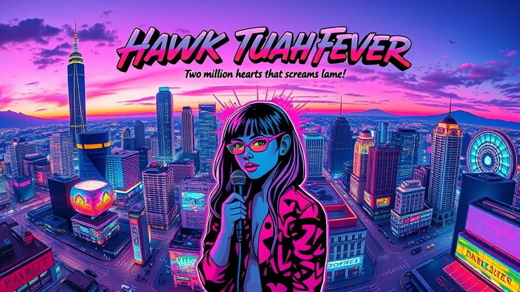 Futuristic Cityscape Music Album Cover for Hawk Tuah Fever