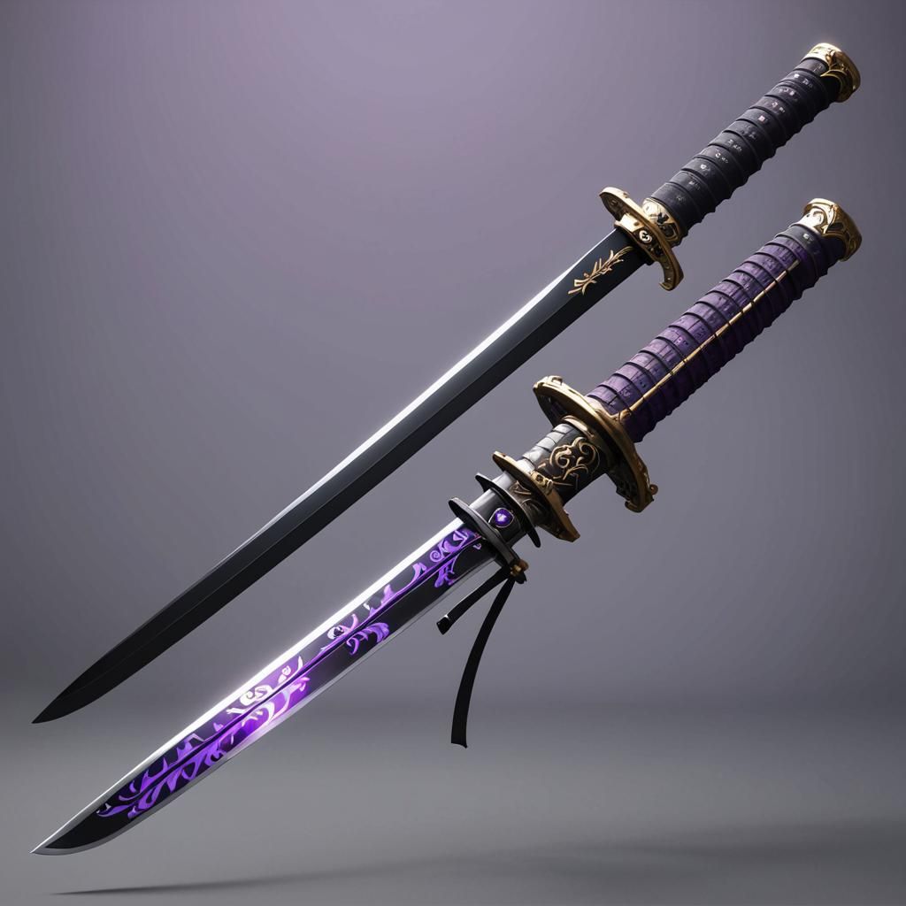 Fantasy Katana with Black and Purple Anime Design