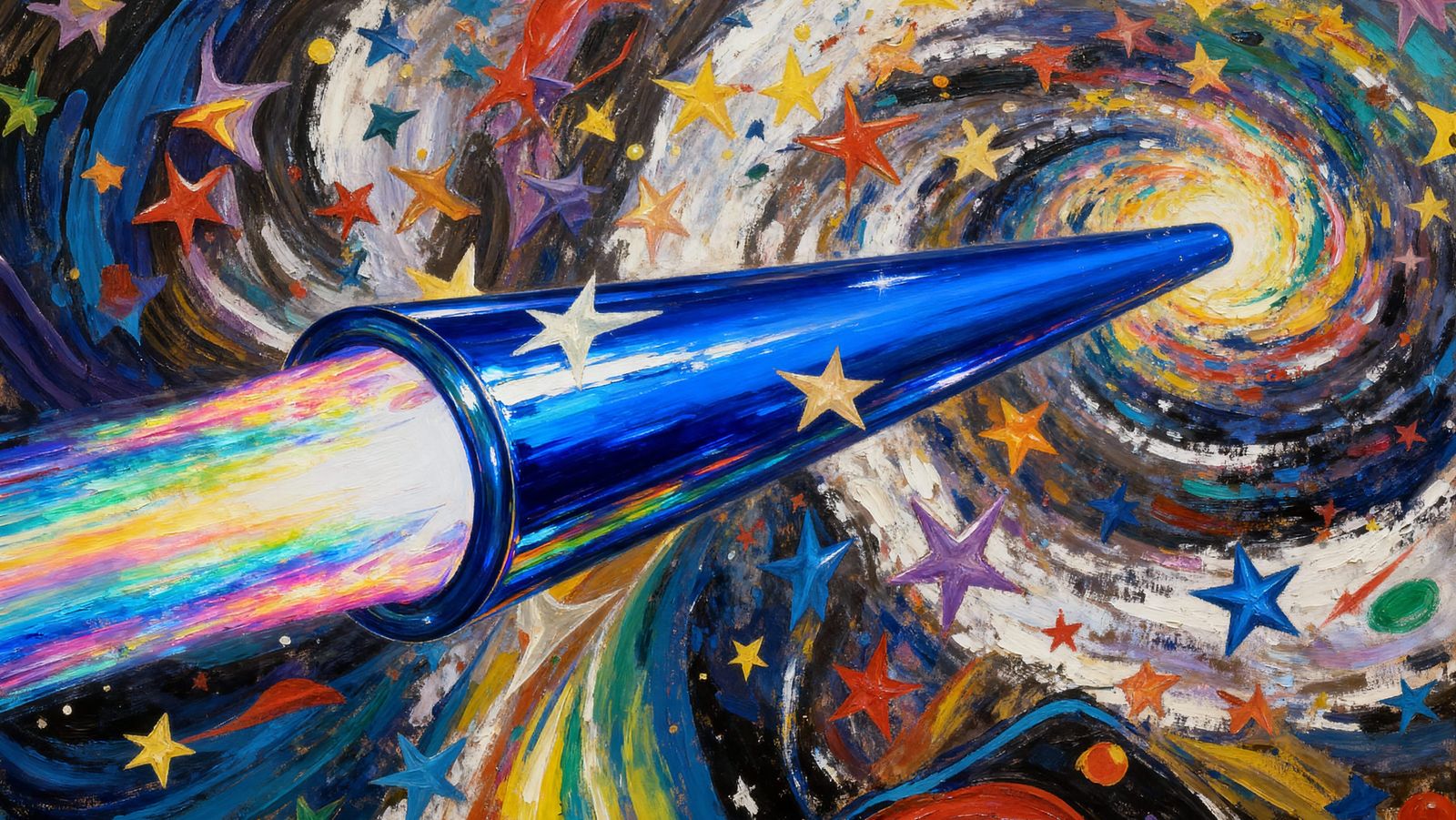 Sleek Blue Cylinder in Vibrant Vortex of Stars