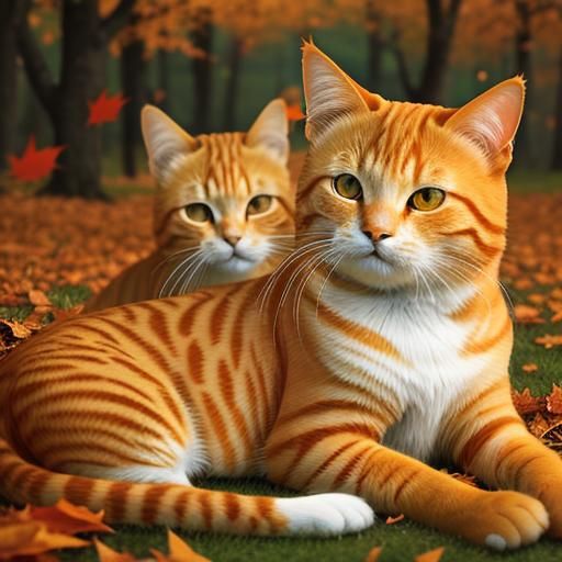 Hyperrealistic Orange Tabby Cats in Autumn