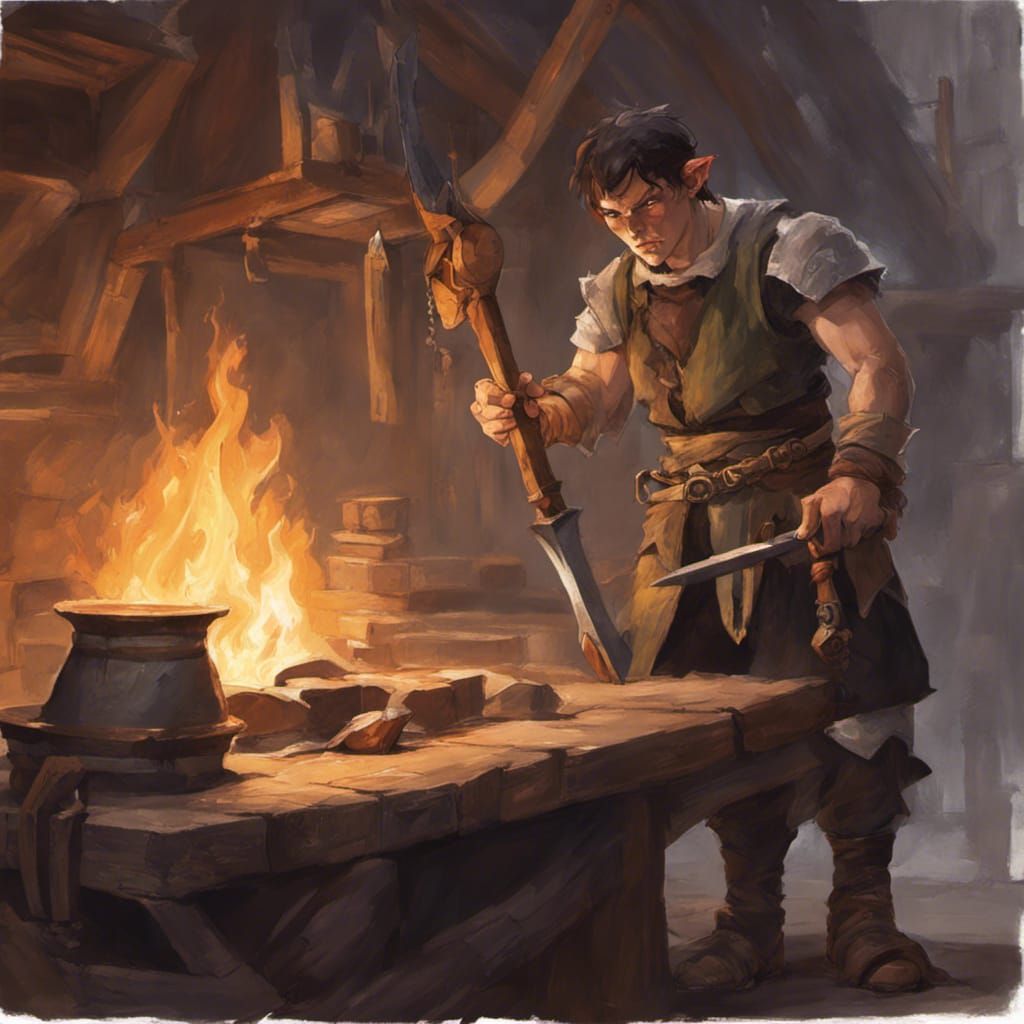Young Half-Orc Cleric in Forge Setting