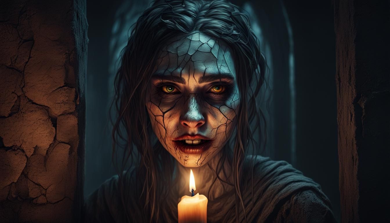 Creepy Ghost Girl in Dark Cellar: Horror Concept