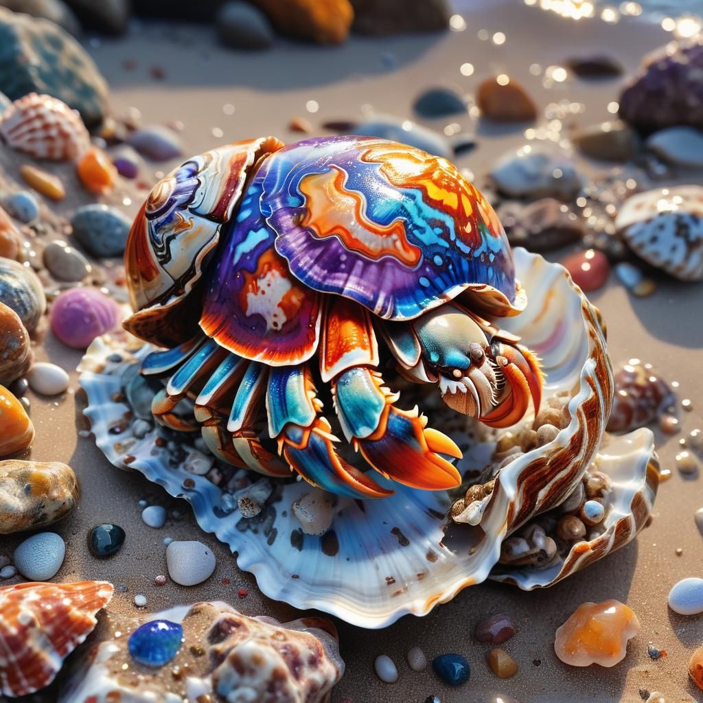 Vibrant Hermit Crab Splash Art Sunset