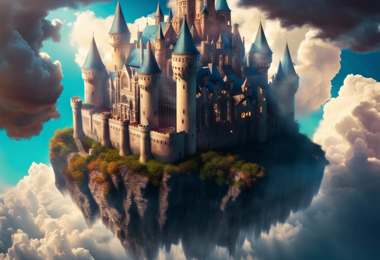 Castle Floating in Sky With Divine Light