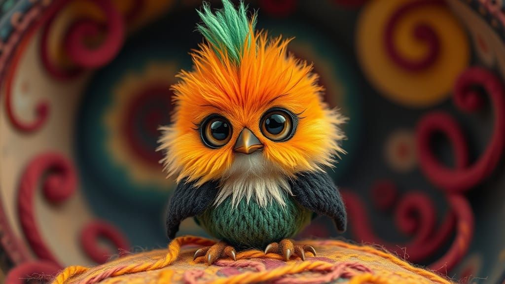 Whimsical Chibi Bird in Gothic-Punk Attire