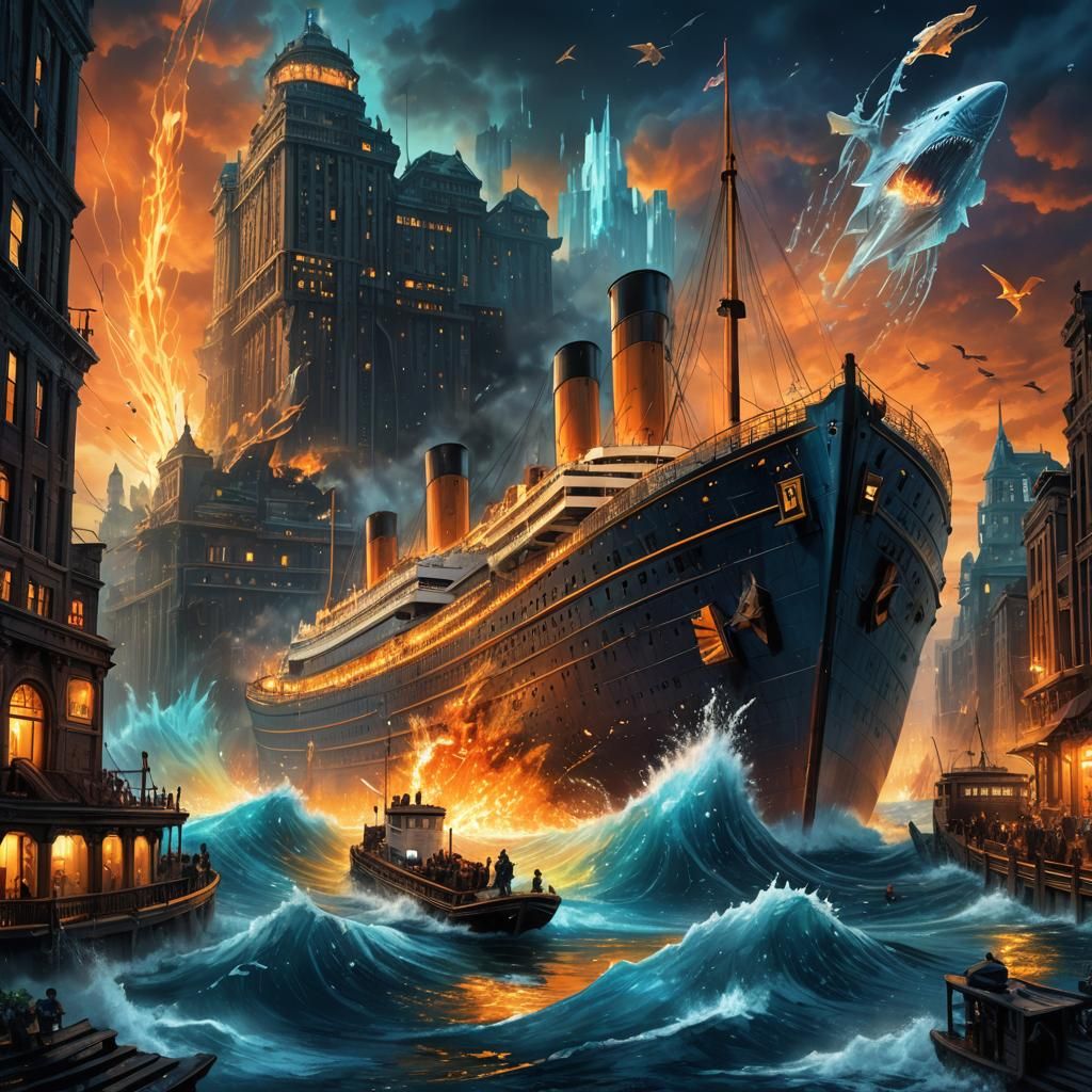 Titanic Crashes Into Underwater City: Fantasy Art