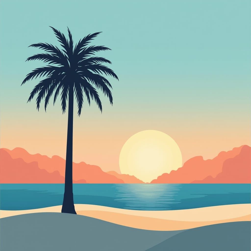 Tunisian Desert Sunset in Vintage Poster Style