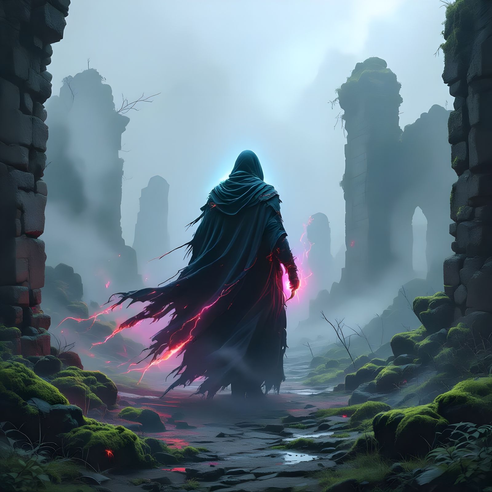 Spectral Hero in Ruins, Dark Fantasy Concept Art