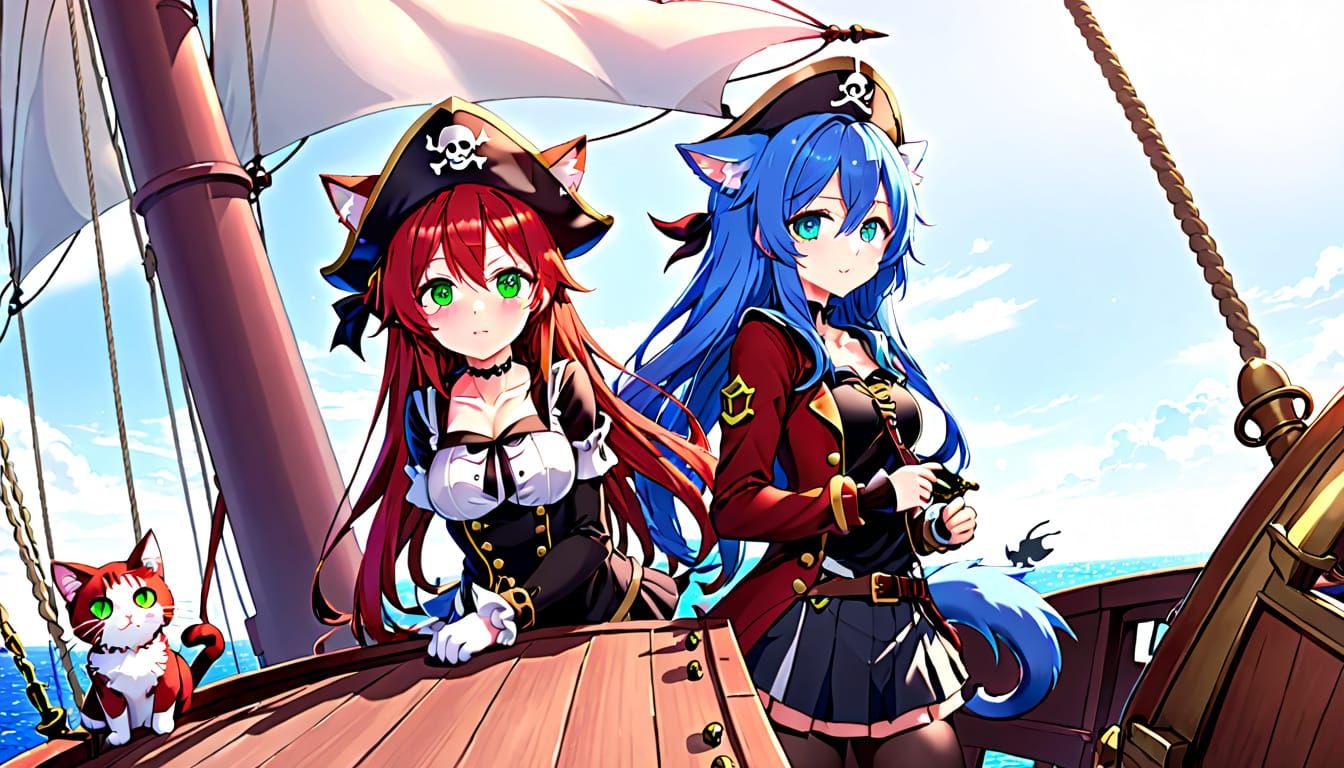 Pirate Captain Koko-Kitty and Navigator Akaneko