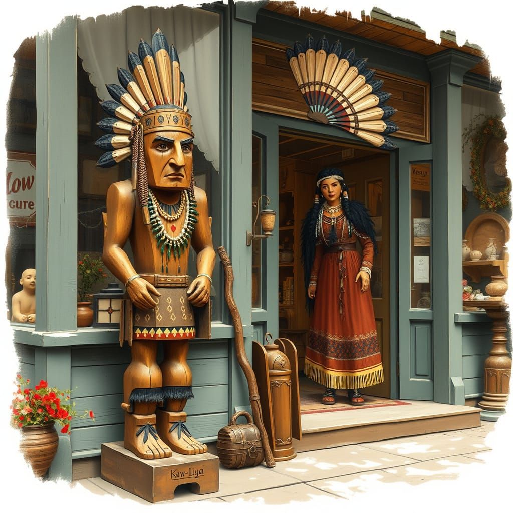 Whimsical Native American Statue Longs for Love in Vintage S...