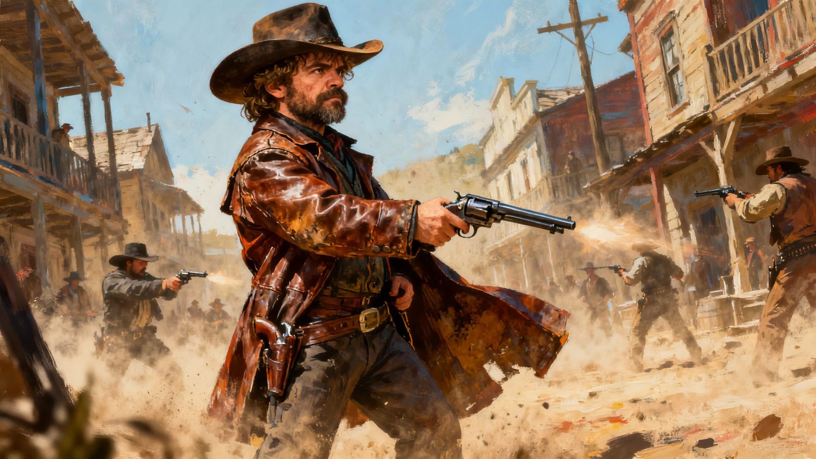 Wild West Gunfight in Action Painting Style