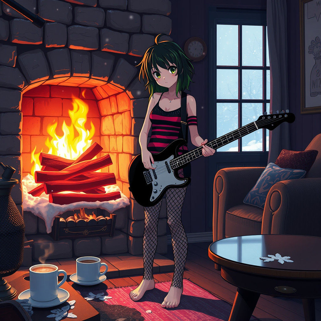 Emo Girl with Guitar in 8-bit Pixel Art Style