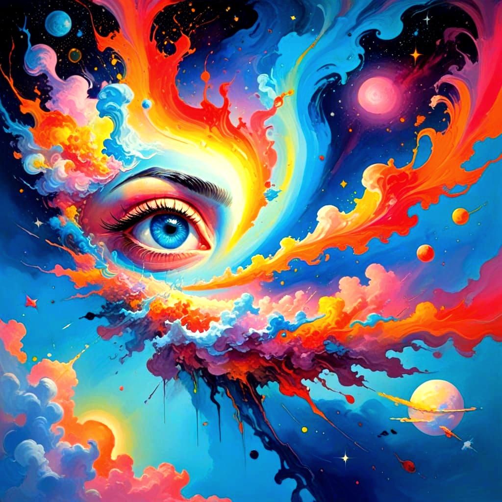 Vibrant Abstract Impasto Painting of a Rainbow Nebula