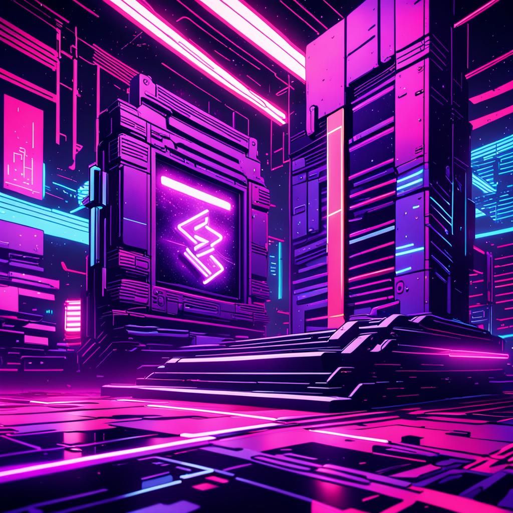 Katana in Synthwave Vault with Neon Lighting
