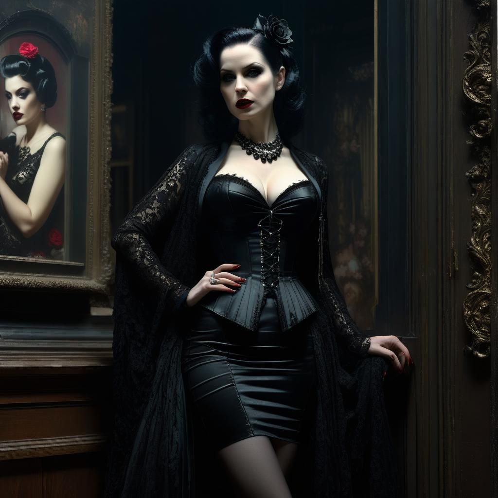 Gorgeous Goth Woman Portrait in Hyperrealism Style