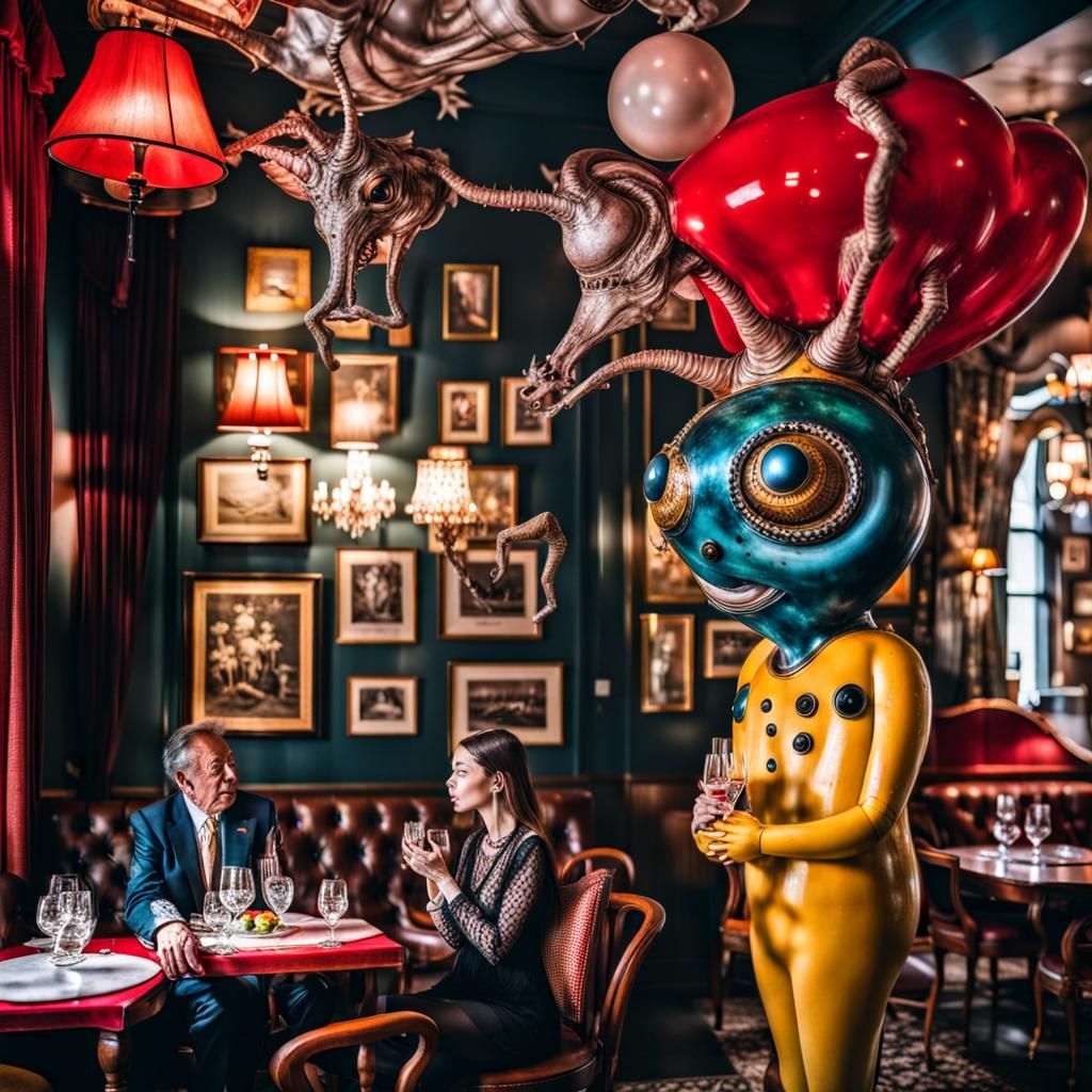 Surreal Alien Restaurant Celebration: Hyperrealistic Photogr...