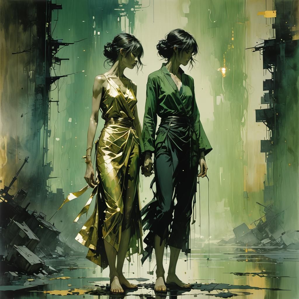 Two Figures in Fusion of Styles: Abstract Composition