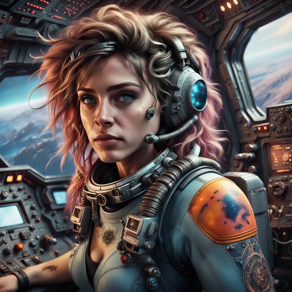 Female Space Pilot in Fantastical Matte Painting