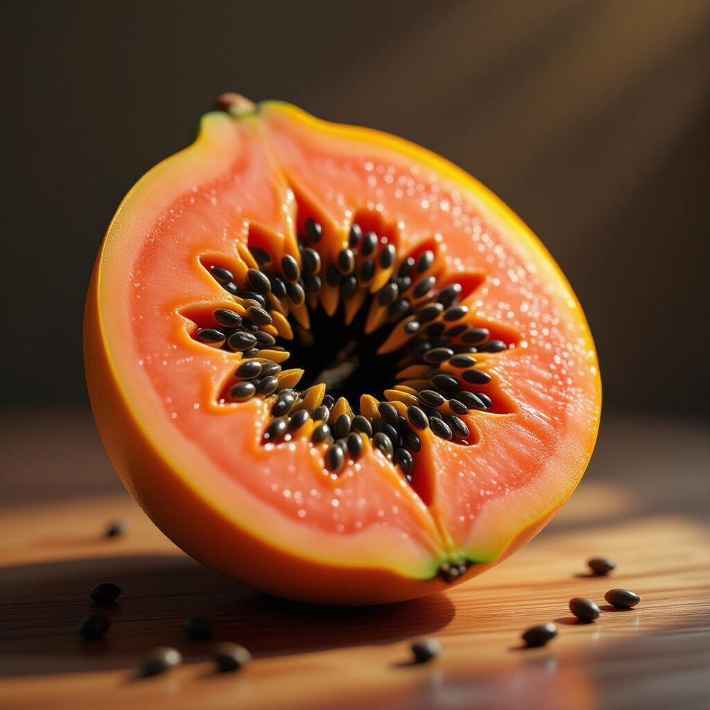 Hyperrealistic Papaya with Vibrant Orange Flesh
