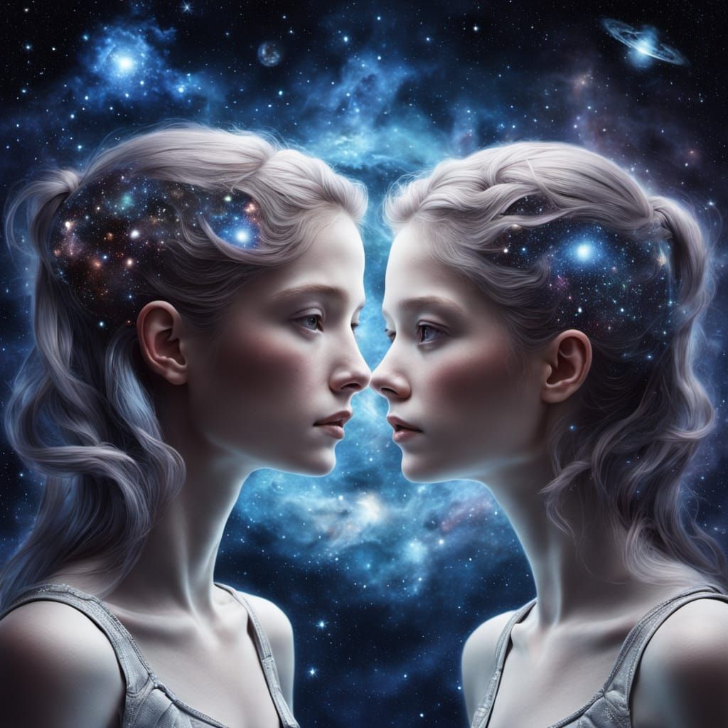 Hyper Realistic Female Twins in a Surreal Space Setting