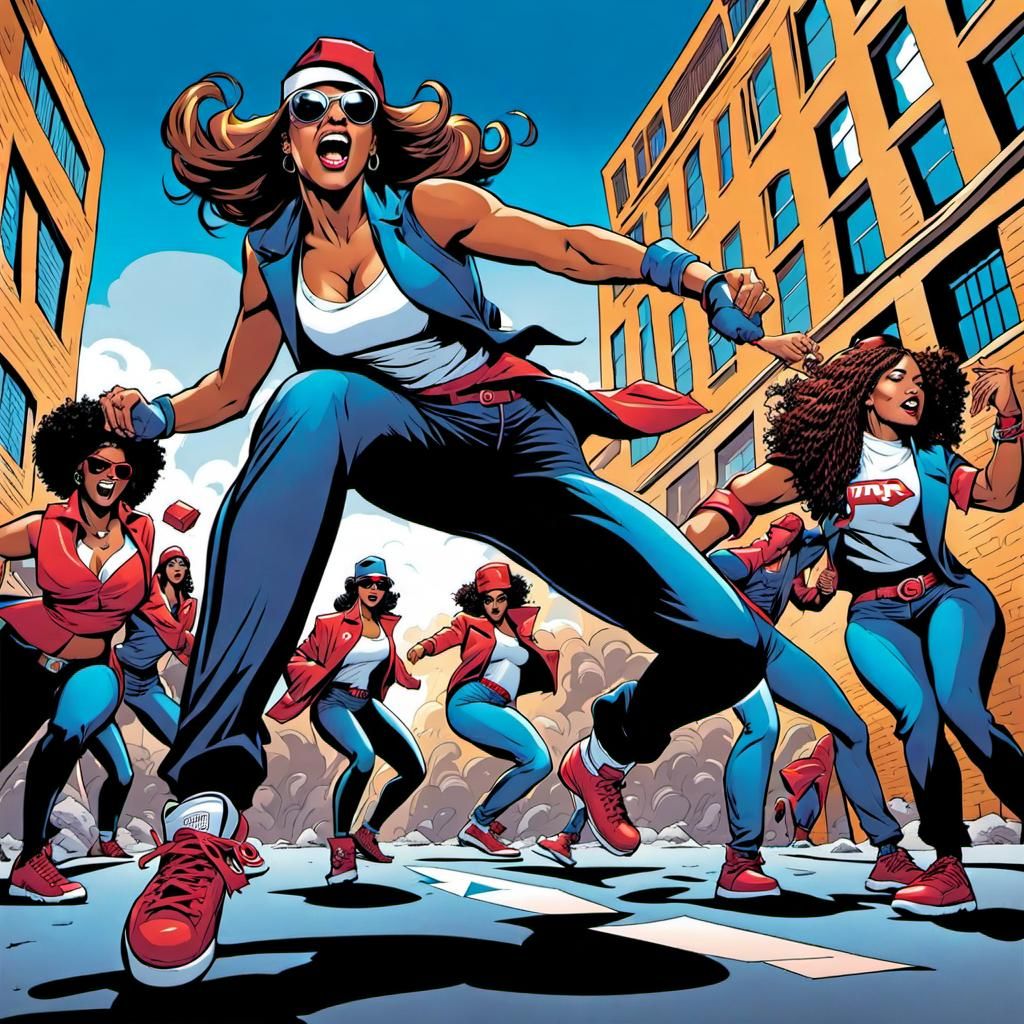 Energetic Girls Breakdancing in London: Comic Book Art