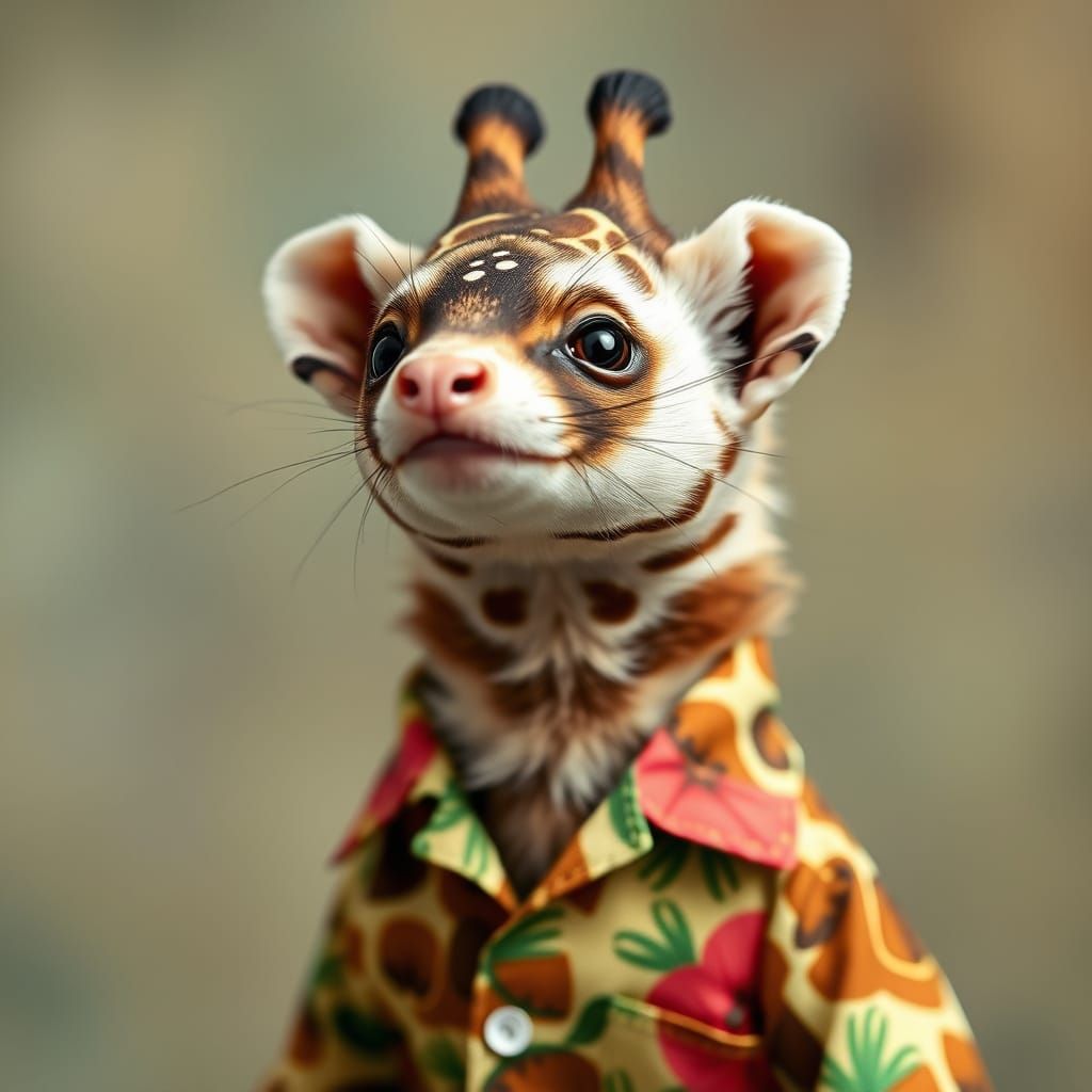 Giraffe Ferret Hybrid with Polka Dots and Hawaiian Shirt