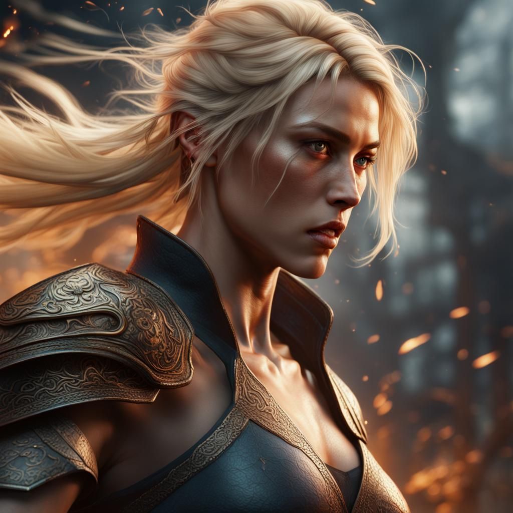 Blonde Woman Warrior in Detailed Fantasy Art