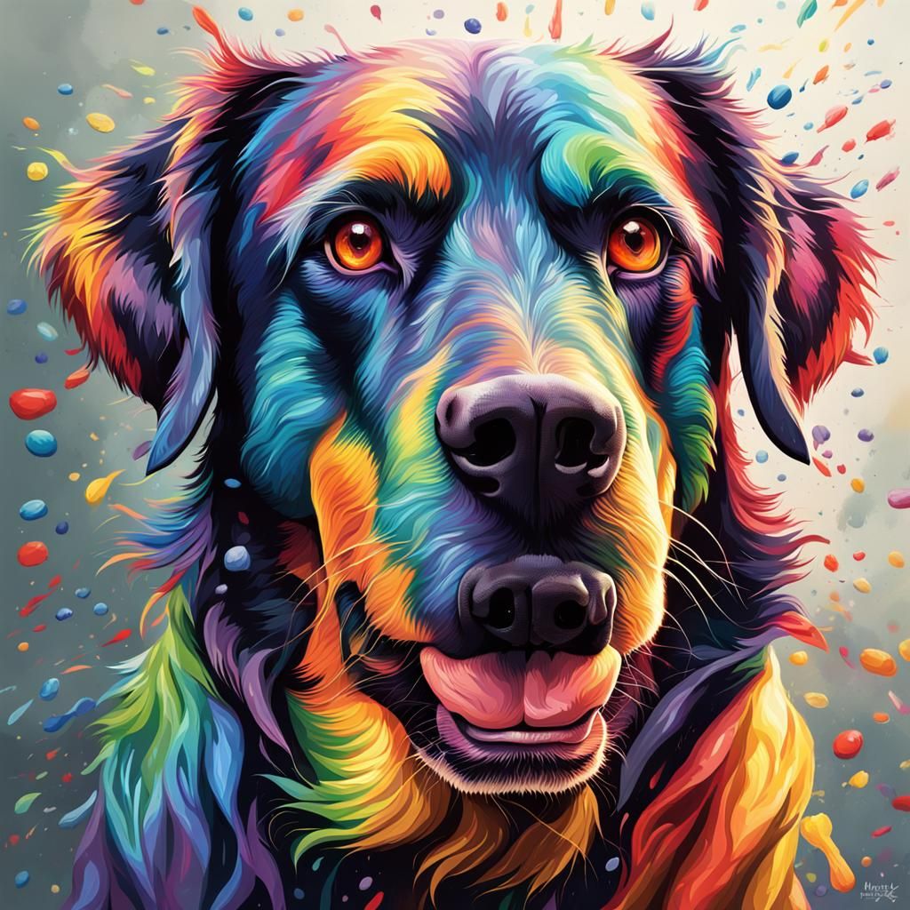 Hyperrealistic Rainbow Dog in Splash Art Style