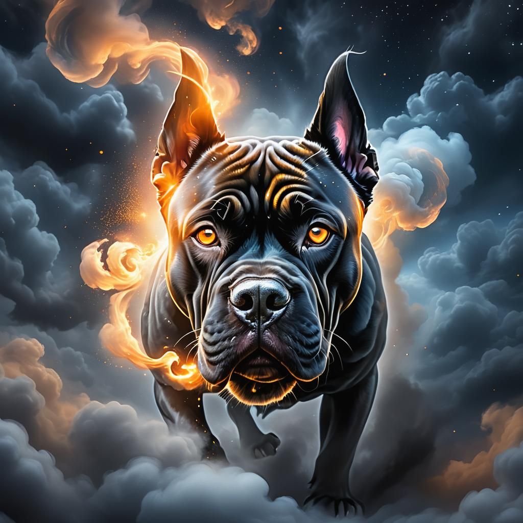 Dramatic Cosmic Cane Corso in Hyper-Realistic Style