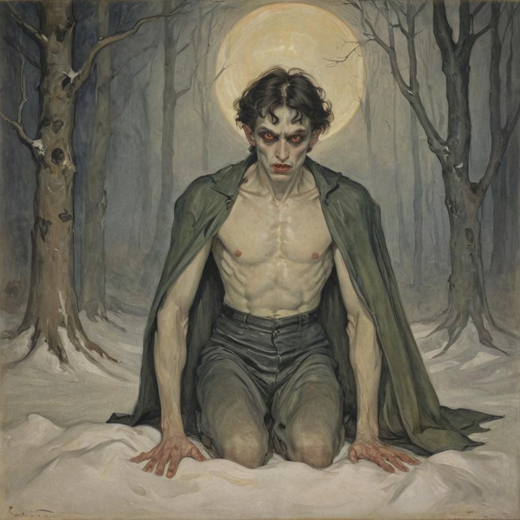 Vampire Hosting Fluorescent Guests: Gloomy Portrait