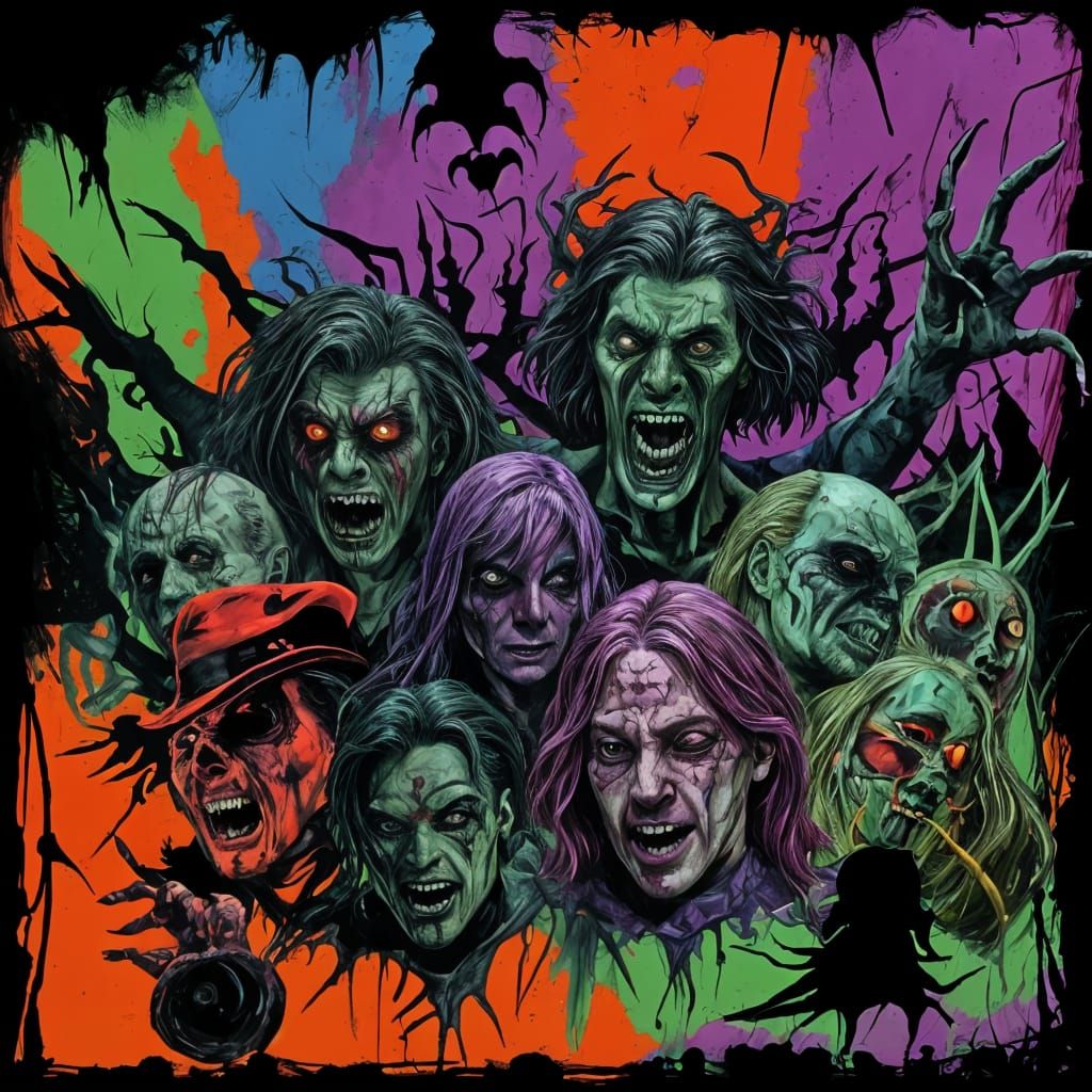Monsters Dancing at Halloween Ball in Graffiti Art