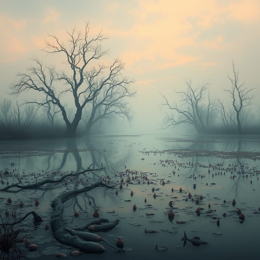 A Futuristic River Fades in a Post-Apocalyptic Wasteland