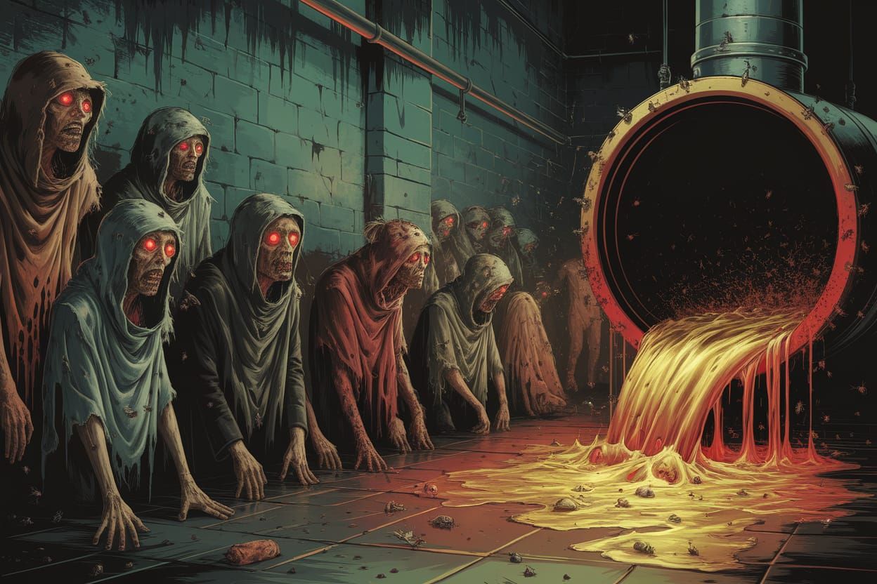 Gothic Medieval Scene of Industrial Pollution and Lepers