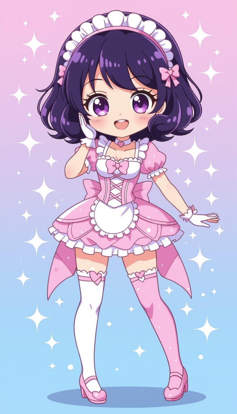 Kawaii Sci-Fi Maid in Pink, Digital Art