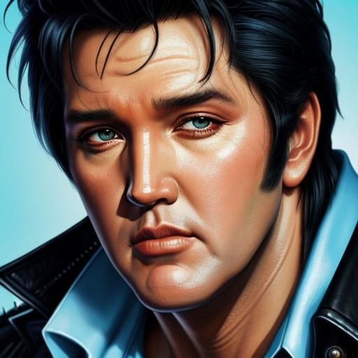 Hyperrealistic Portrait of Elvis with Splash Art Background