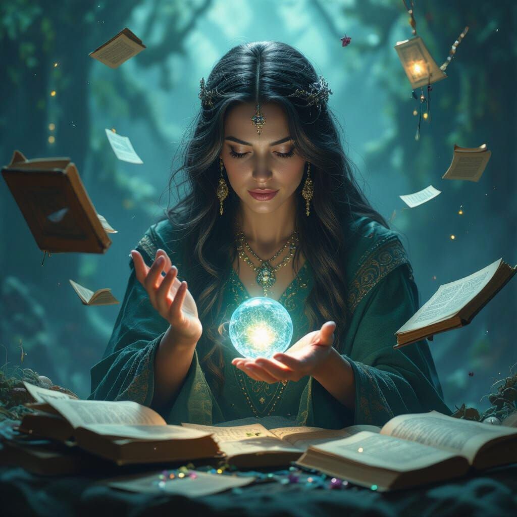 Ancient Spirit Weaver Crafting Dreams in Cosmic Expanse