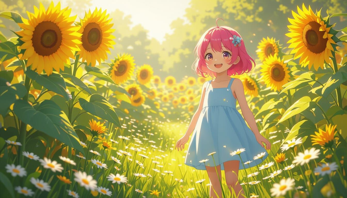 Joyful Girl in Sun-Drenched Garden