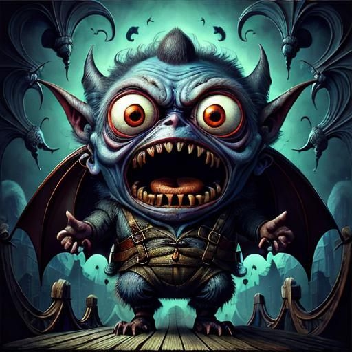 Emotive Bat-Baby Giant Screaming in a Psychedelic Landscape