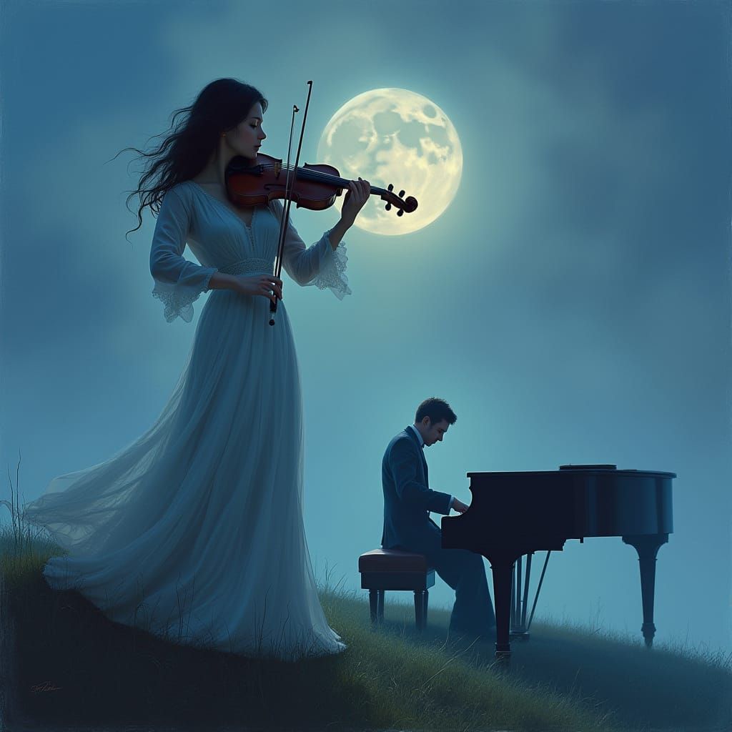 Romantic Moonlit Serenade in Soft Blue Hues