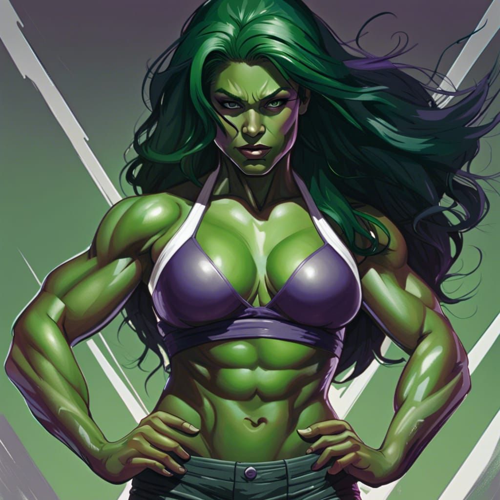 Hyperrealistic She-Hulk Portrait in Art Nouveau Style