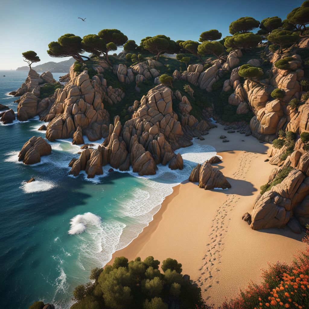 Costa Brava Beach: Hyperrealistic Seascape in Deep Color