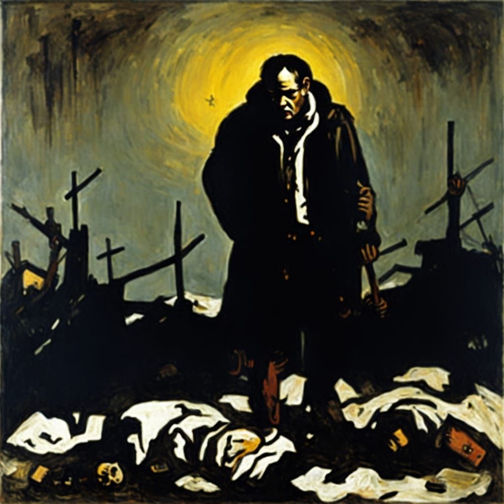 Surrealist Chaos in Dark, Expressive Brushstrokes