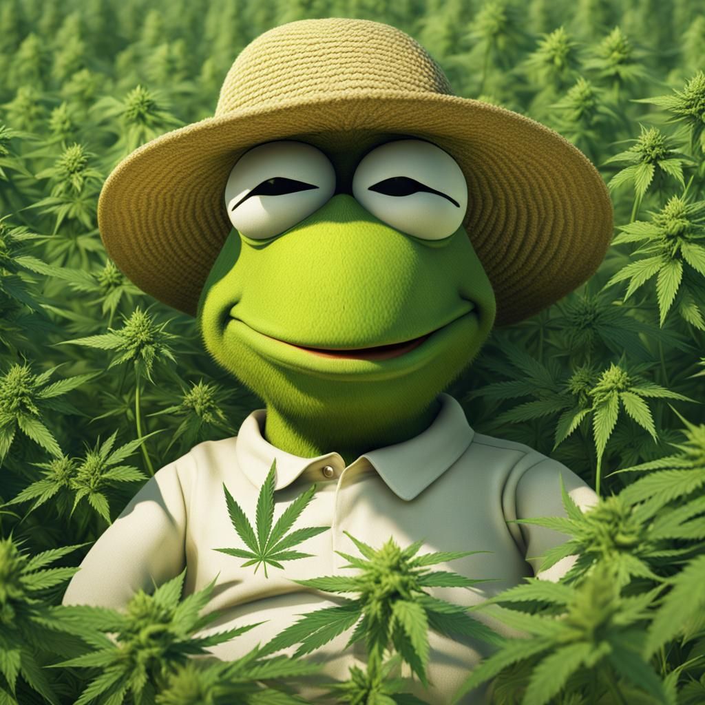 Euphoric Kermit in Cannabis Field, Digital Art